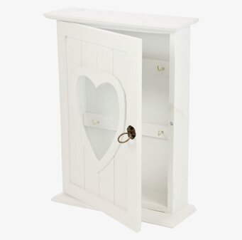 Nyckelskåp Hjärta från Weiste i vitt trä med hjärtformad detalj