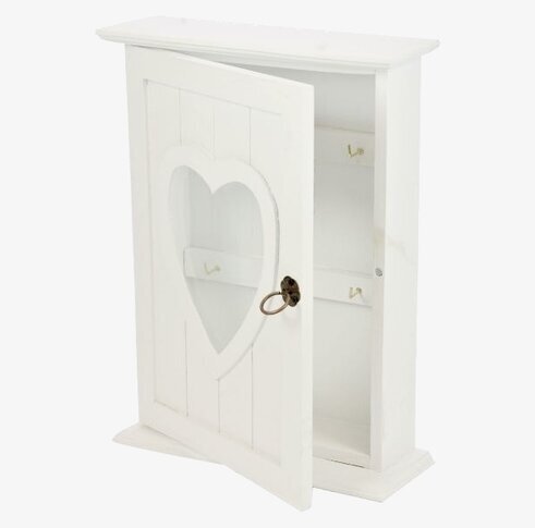 Nyckelskåp Hjärta från Weiste i vitt trä med hjärtformad detalj