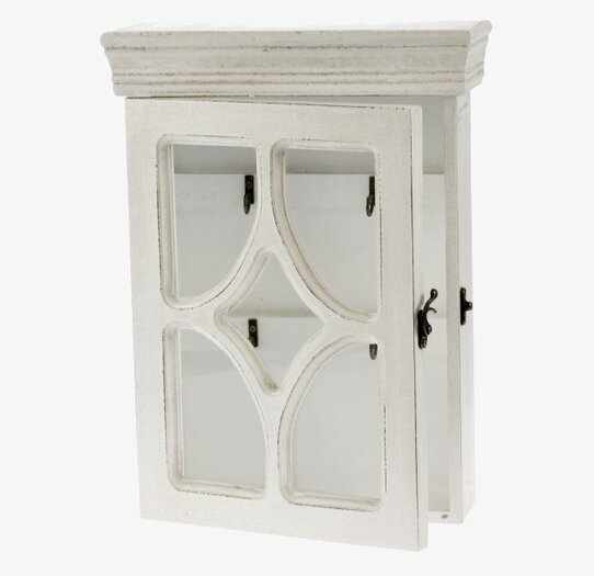 Nyckelskåp Antik från Weiste, vitmålat trä med glasdörr