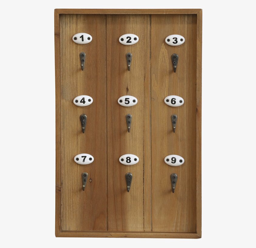 Nyckeltavla 9 Krokar från Chic Antique med trä och keramik