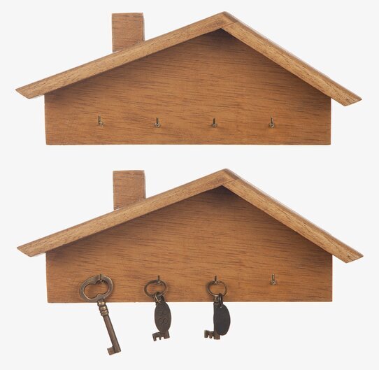 Hängare Hus Trä Ljusbrun från Different Design med nycklar