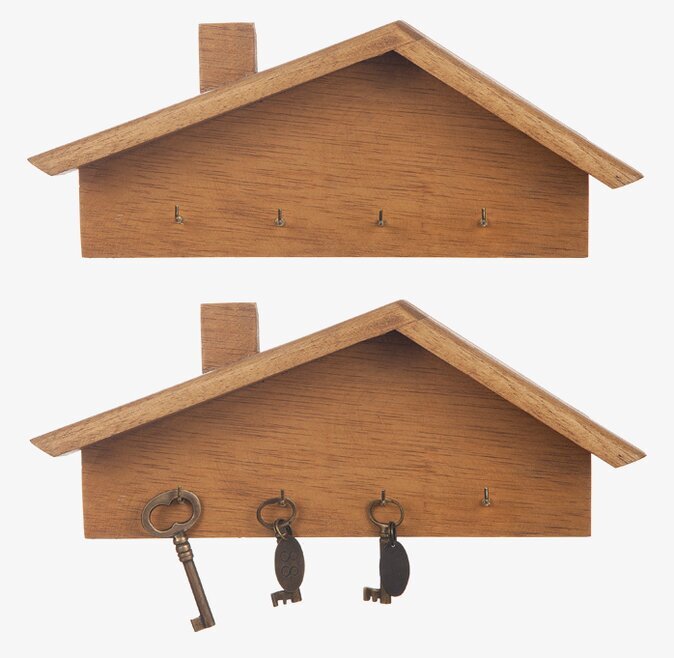 Hängare Hus Trä Ljusbrun från Different Design med nycklar