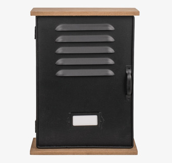 Bild av stilrent nyckelskåp i svart och naturligt trä