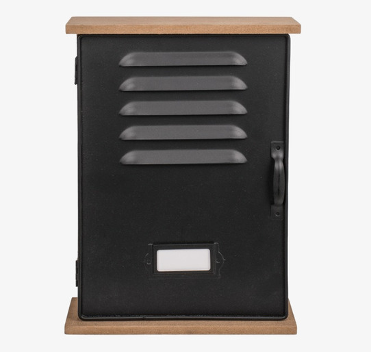 Bild av stilrent nyckelskåp i svart och naturligt trä