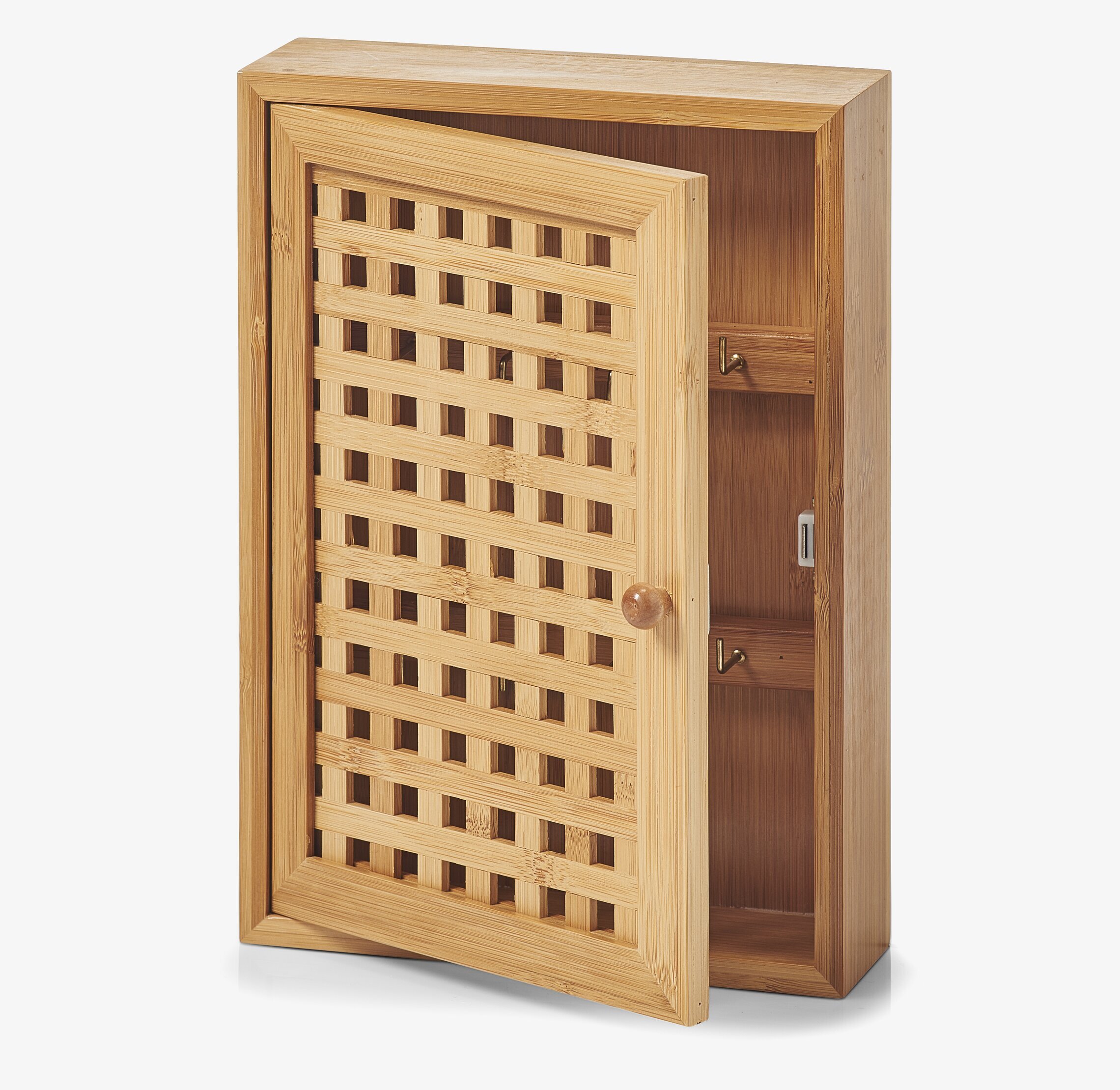 Bild av elegant nyckelskåp i bambu med metallkrokar