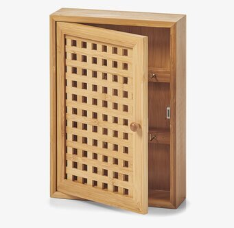 Bild av elegant nyckelskåp i bambu med metallkrokar